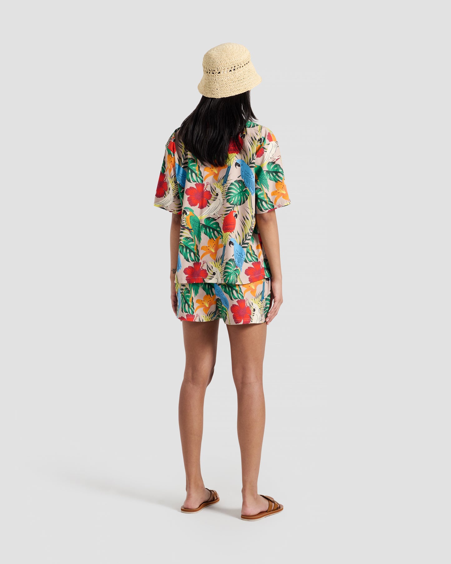 Women's Exotic Birds Print Oversized Camp Shirt